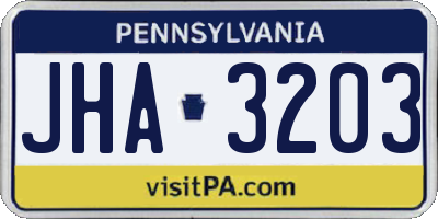 PA license plate JHA3203