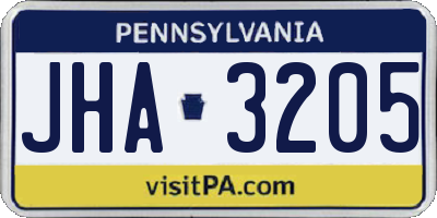 PA license plate JHA3205