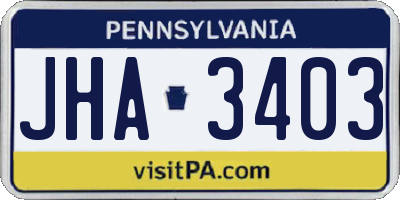 PA license plate JHA3403