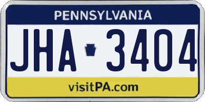 PA license plate JHA3404