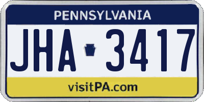PA license plate JHA3417