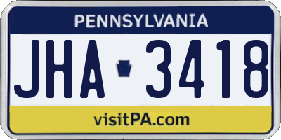 PA license plate JHA3418