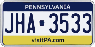 PA license plate JHA3533