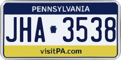 PA license plate JHA3538