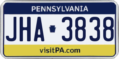 PA license plate JHA3838