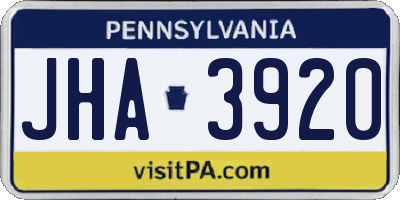 PA license plate JHA3920