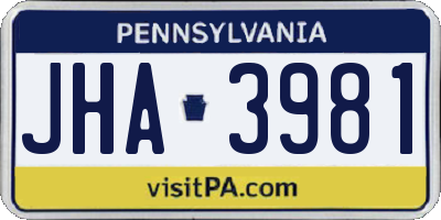 PA license plate JHA3981
