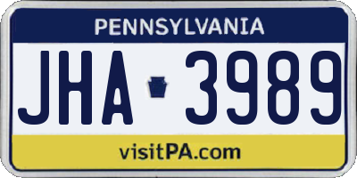 PA license plate JHA3989