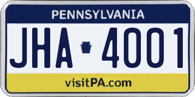 PA license plate JHA4001