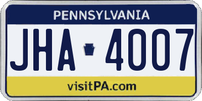 PA license plate JHA4007