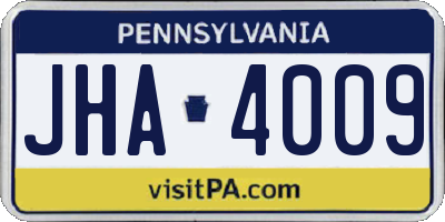 PA license plate JHA4009