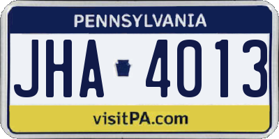 PA license plate JHA4013