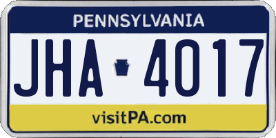 PA license plate JHA4017