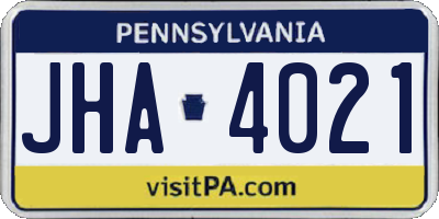 PA license plate JHA4021