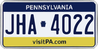 PA license plate JHA4022