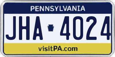 PA license plate JHA4024