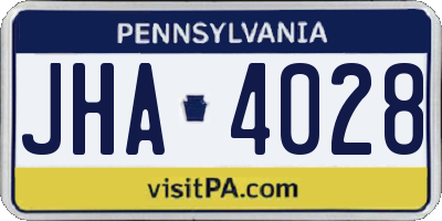 PA license plate JHA4028