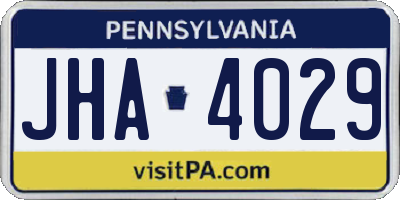 PA license plate JHA4029