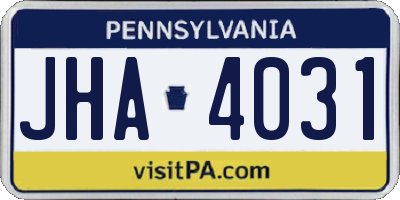 PA license plate JHA4031