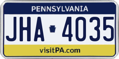 PA license plate JHA4035