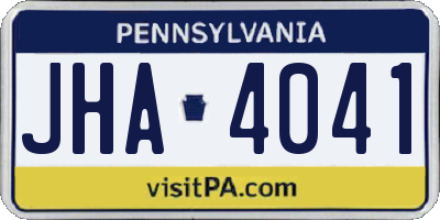 PA license plate JHA4041