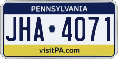 PA license plate JHA4071