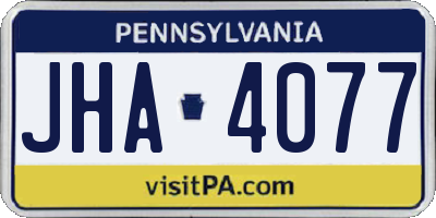 PA license plate JHA4077