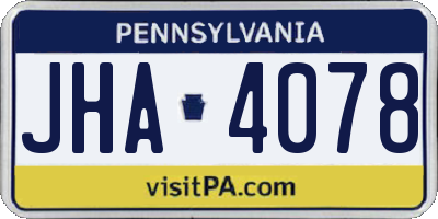 PA license plate JHA4078