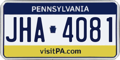 PA license plate JHA4081