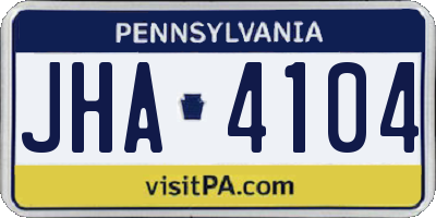 PA license plate JHA4104