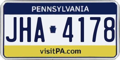 PA license plate JHA4178