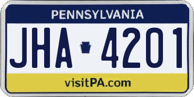 PA license plate JHA4201