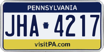 PA license plate JHA4217