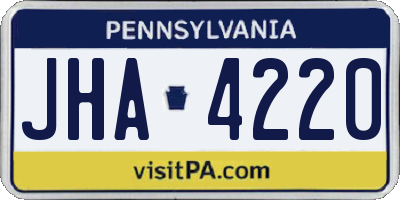 PA license plate JHA4220