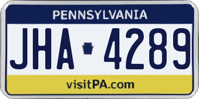 PA license plate JHA4289
