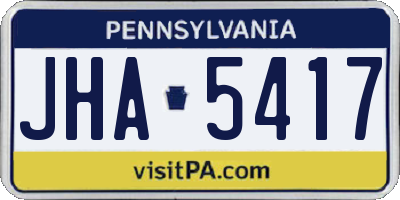 PA license plate JHA5417