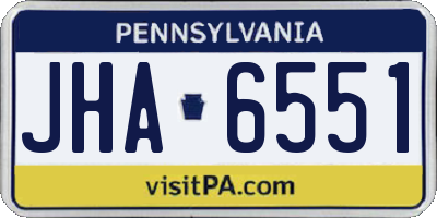 PA license plate JHA6551