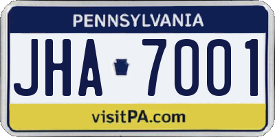 PA license plate JHA7001
