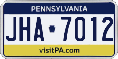 PA license plate JHA7012