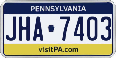 PA license plate JHA7403