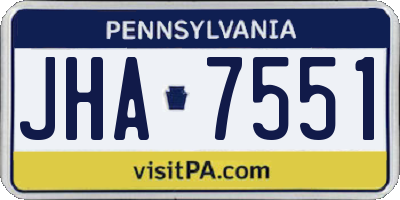 PA license plate JHA7551