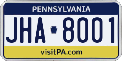 PA license plate JHA8001