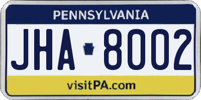 PA license plate JHA8002