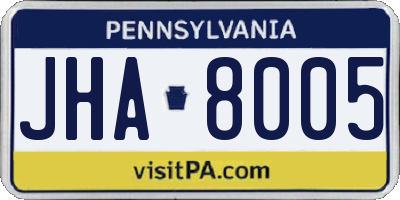 PA license plate JHA8005