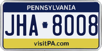 PA license plate JHA8008