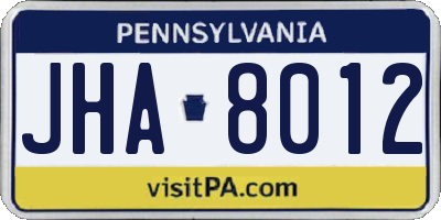 PA license plate JHA8012