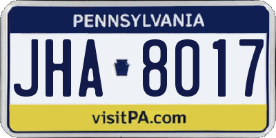 PA license plate JHA8017