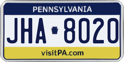PA license plate JHA8020