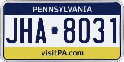PA license plate JHA8031