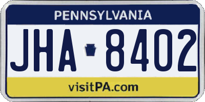 PA license plate JHA8402